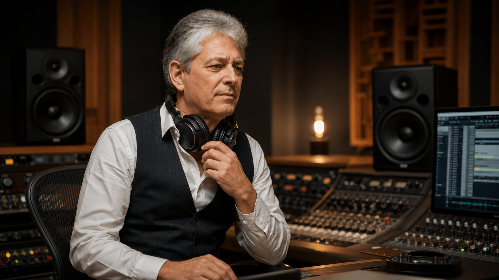 Xabi Martin escuchando una mezcla en su estudio